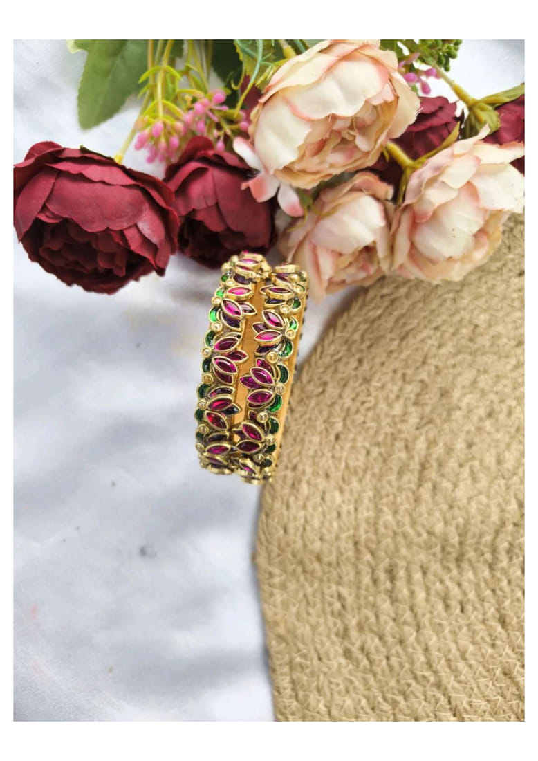 Lotus bangles ( Rani pink with green leaves)